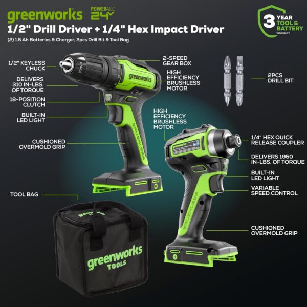 Greenworks 24V Brushless Cordless Drill - Image 7