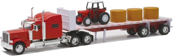 New-Ray Peterbilt 389 with Hay and Farm Tractor Playset