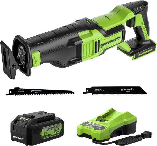 Greenworks 24V Brushless (1-1/8") Cordless Reciprocating Saw (2,700 SPM), 4.0Ah Battery