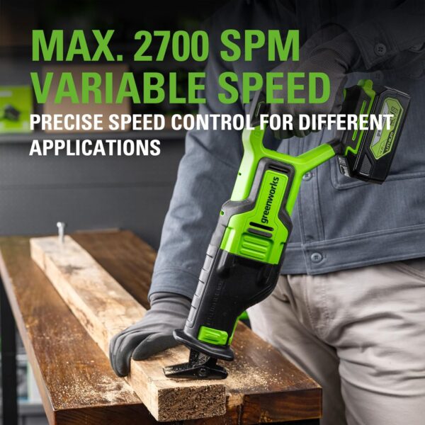 Greenworks 24V Brushless (1-1/8") Cordless Reciprocating Saw (2,700 SPM), 4.0Ah Battery - Image 3