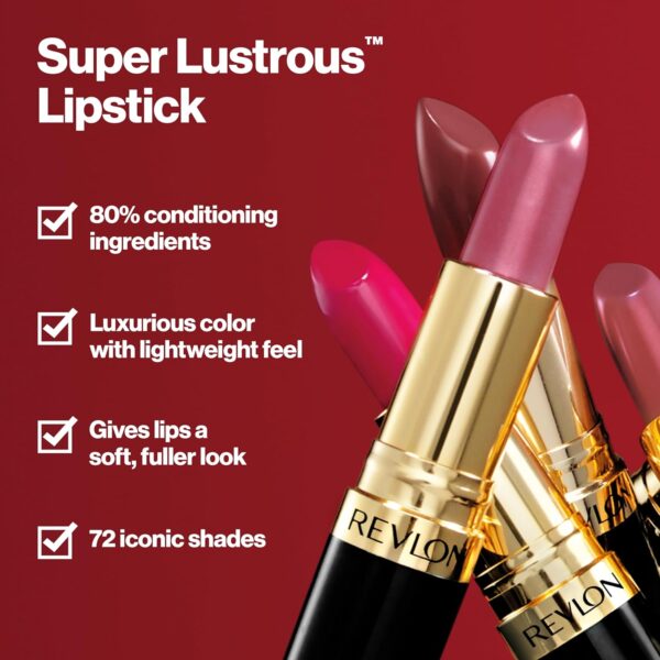 Revlon Lipstick, Super Lustrous Lipstick, Creamy Formula For Soft, Fuller-Looking Lips, Moisturized Feel in Berries, Plum Baby (467) 0.15 oz - Image 3